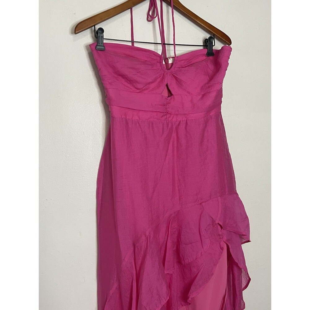 Amanda Uprichard REVOLVE Estrada Cerise Hot Pink Ruffle Midi Dress Medium - Picture 2 of 10